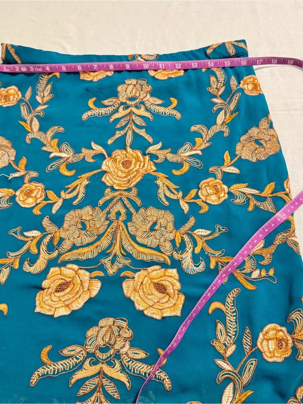 Yoana Baraschi Teal Skirt with Gold Floral Embroidery Size 6 - Picture 5 of 14